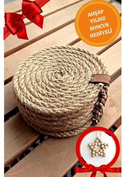 Elite Hasır Bej Bardak Altlığı (4'lü) ,12 Cm, Fincan,bardak,kupa,mum Altlığı,el Yapımı Naturel - Hediyeli 1 Adet