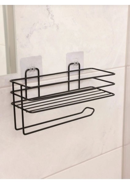 Elite Yapışkanlı Raflı Kağıt Rulo Havluluk Peçetelik Havlu Kağıltlık Siyah Banyo Mutfakdüzenleyici 1 Adet