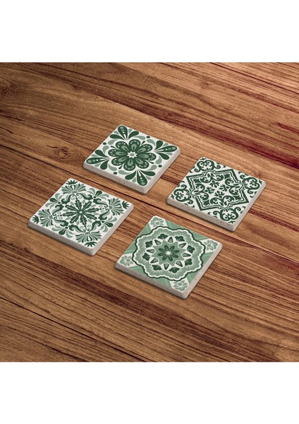 Elite Yeşil Tile Desen, Mexican Talavera Doğal Taş Traverten Bardak Altlığı 4 Lü Set 1 Adet indirimleri