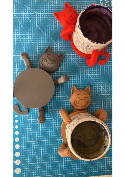 Elite 3D Kedi Bardak Altlığı Kırmızı Cup Cuddler (Sevimli Dekoratif Altlık) 1 Adet