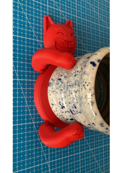 Elite 3D Kedi Bardak Altlığı Kırmızı Cup Cuddler (Sevimli Dekoratif Altlık) 1 Adet