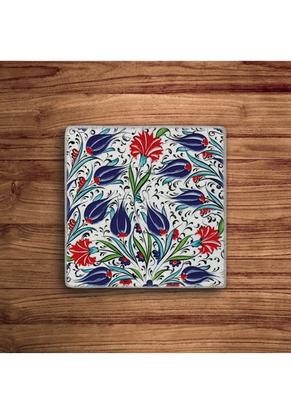Elite Çini Desen, Mavi Karanfil Tile Desen Doğal Taş Traverten Bardak Altlığı 4 Lü Set 1 Adet modelleri