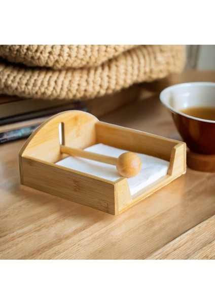 Elite Bambu Peçetelik Kare, Rüzgar Koruma Aparatlı Bambu Peçetelik Şık ve Dayanıklı Tasarım 18X18X5CM 1 Adet
