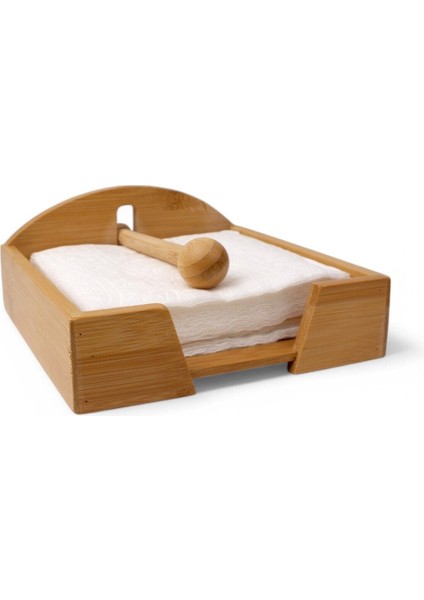Elite Bambu Peçetelik Kare, Rüzgar Koruma Aparatlı Bambu Peçetelik Şık ve Dayanıklı Tasarım 18X18X5CM 1 Adet