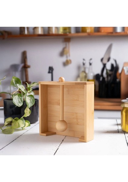 Elite Bambu Peçetelik Kare, Rüzgar Koruma Aparatlı Bambu Peçetelik Şık ve Dayanıklı Tasarım 18X18X5CM 1 Adet