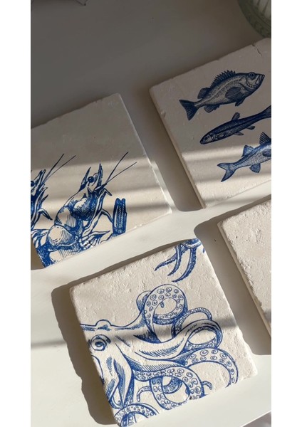 Elite Çini Desenli Doğal Taş Bardak Altlığı, Şık ve Dekoratif Tasarım, 4’lü Set 1 Adet