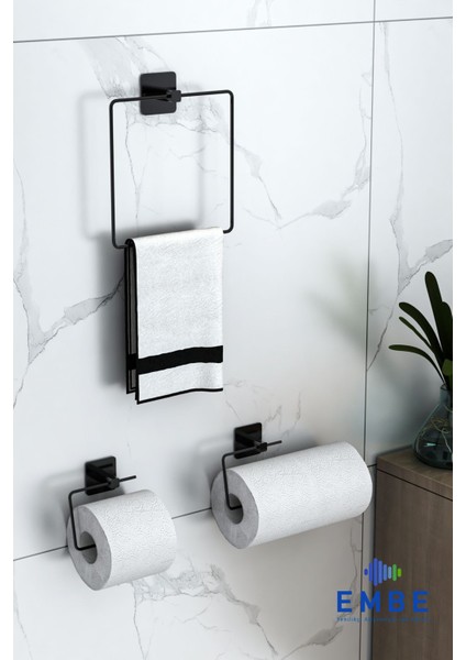 Elite Siyah Kare Havluluk Rulo Havluluk Wc Peçetelik 3,lü Set 1 Adet