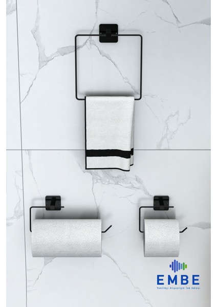 Elite Siyah Kare Havluluk Rulo Havluluk Wc Peçetelik 3,lü Set 1 Adet