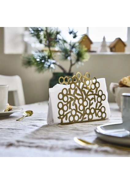 Elite Masa Üstü Peçetelik Yükseklik 14 cm Ikea Şekilli Metal Sofra Peçeteliği Altın Renk 1 Adet