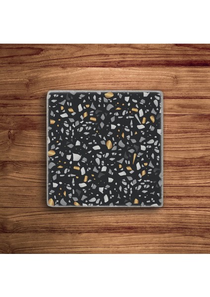 Elite Siyah Terrazzo Banyo Gider Kapağı ve Doğal Taş Traverten Bardak Altlığı 4 Lü Set 1 Adet modelleri