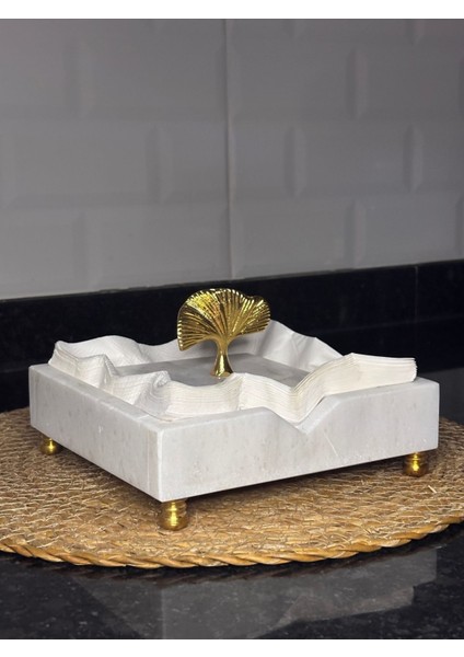 Elite Gold Kare Mermer Peçetelik , Dekoratif Kare Mermer Peçetelik , Gold Mermer Peçetelik 1 Adet