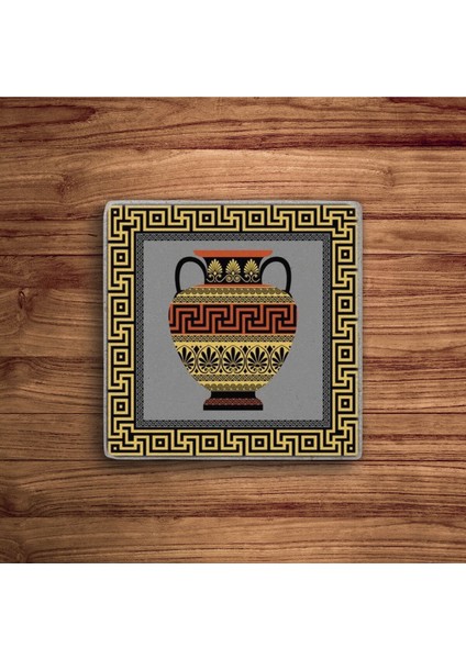 Elite Greek Ornament, Yunan Motif Desenli Doğal Taş Traverten Bardak Altlığı 4 Lü Set 1 Adet modelleri