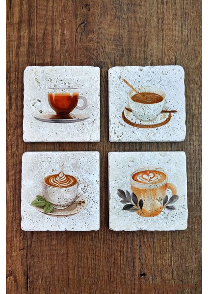 Elite Kahve Temalı Doğal Taş Bardak Altlığı - Stone Coasters 1 Adet