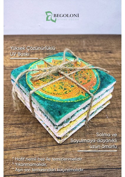 Elite Kahve Temalı Doğal Taş Bardak Altlığı - Stone Coasters 1 Adet