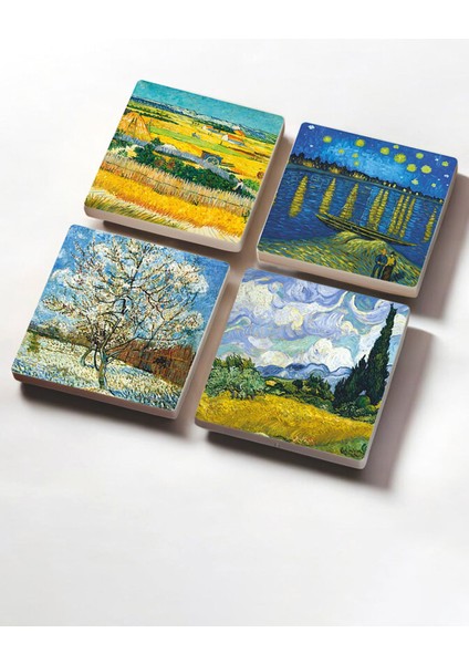 Elite Van Gogh Buğday Tarlası, Şeftali Ağacı, Hasat Manzarası, Ren Nehri’nde Bir Gece Taş Bardak Altlığı 1 Adet fiyatları
