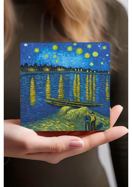 Elite Van Gogh Buğday Tarlası, Şeftali Ağacı, Hasat Manzarası, Ren Nehri’nde Bir Gece Taş Bardak Altlığı 1 Adet fırsatları