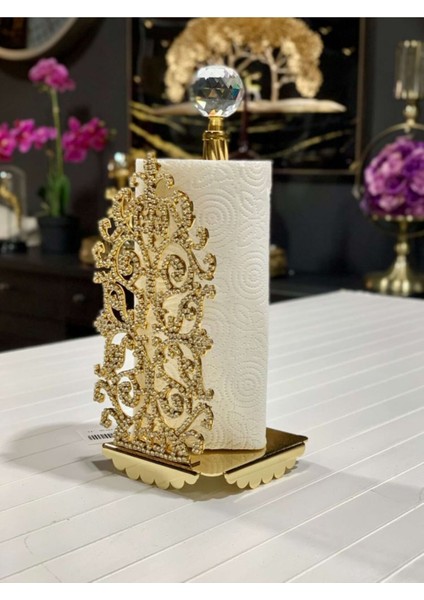 Elite Taşlı Gold Rulo Peçetelik Kağıt Havlu Tutucu 1 Adet