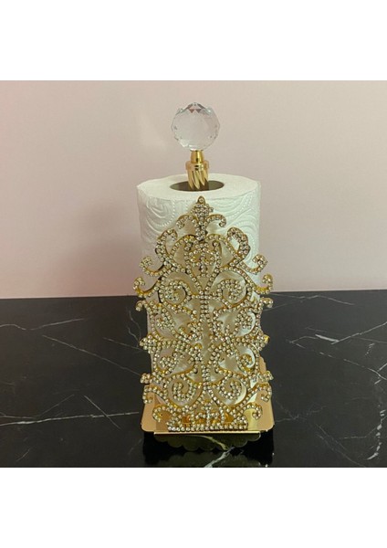 Elite Taşlı Gold Rulo Peçetelik Kağıt Havlu Tutucu 1 Adet