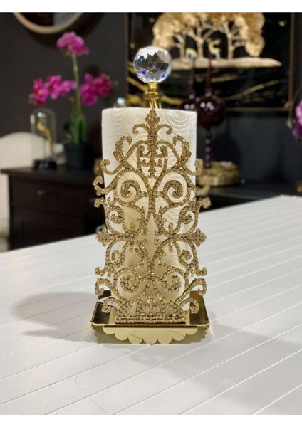 Elite Taşlı Gold Rulo Peçetelik Kağıt Havlu Tutucu 1 Adet