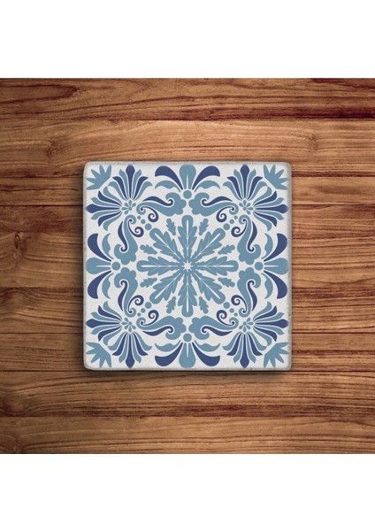 Elite Açık Mavi Tile Desen, Maxican Talavera Doğal Taş Traverten Bardak Altlığı 4 Lü Set 1 Adet modelleri