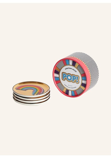 Elite Pop! 4’lü Porselen Bardak Altlığı Seti Altın Detaylı, Renkli Pop Art Tasarım 1 Adet fiyatları