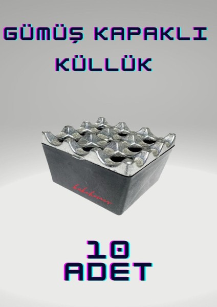 Elite Izgara Gümüş Küllük,melamin Küllük,cafe,bar Küllük,gümüş Kapaklı Kare Tabanlı Küllük 10 Adet 1 Adet
