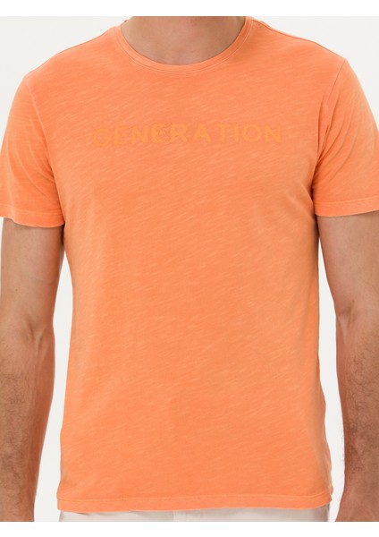 Erkek Turuncu Slim Fit T-Shirt 50266613-VR181