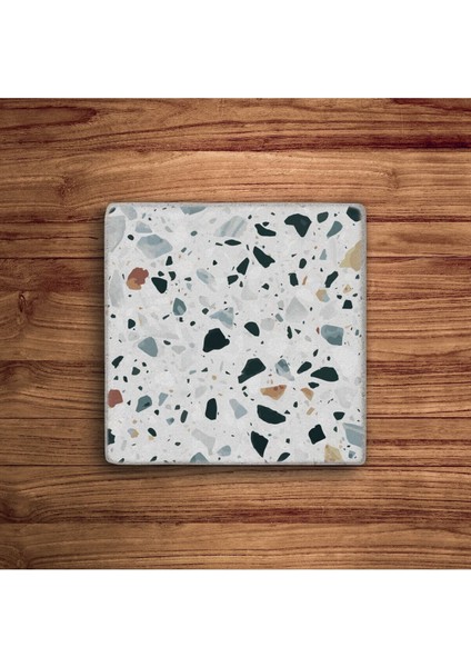 Elite Beyaz Terrazzo Doğal Taş Bardak Altlığı ve Banyo Gider Kapağı 4 Lü Set 1 Adet modelleri