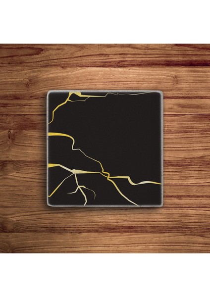 Elite Siyah Kintsugi Sanatı, Kintsukuroi Art Doğal Taş Traverten Bardak Altlığı 4 Lü Set 1 Adet modelleri
