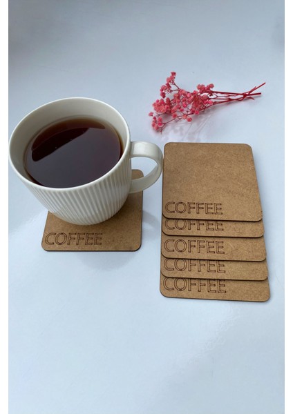 Elite Coffee Yazılı Ahşap 6'lı Bardak Altlığı 1 Adet