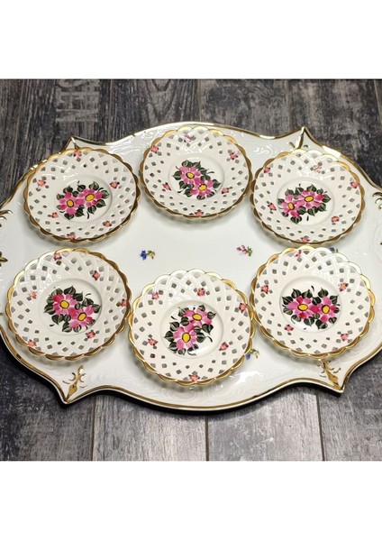 Elite El Boyama Delikli Porselen Çay Tabağı 6 Lı Set-Beyaz 1 Adet