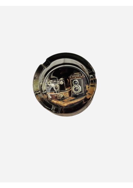 Elite Mini Bistro Yuvarlak Cam Renkli Retro Baskılı Kaymaz Taban Küllük 1 Adet