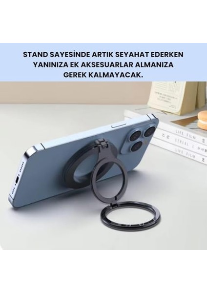 Çift Halkalı Yüzük Tipi Manyetik Standlı Telefon Tutucu, 360 Derece Ayarlanabilir Taşınabilir