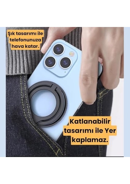Çift Halkalı Yüzük Tipi Manyetik Standlı Telefon Tutucu, 360 Derece Ayarlanabilir Taşınabilir