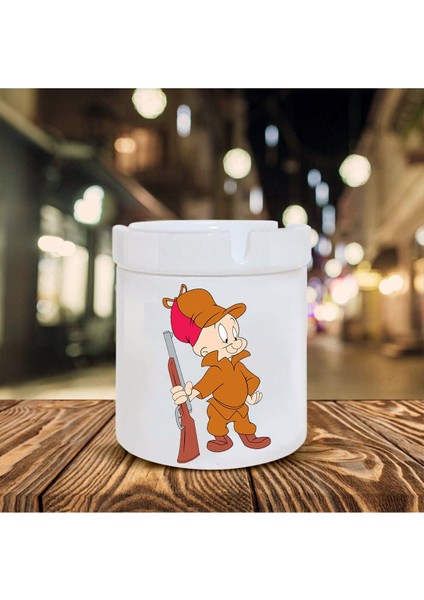 Elite Beyaz Elmer Fudd Baskılı Seramik Küllük 1 Adet