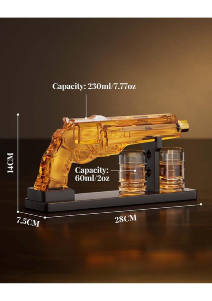 Elite Viski Sürahisi Seti, 230ML Kurşunsuz Cam Sürahi, 2 Shot Bardağı 1 Adet