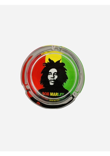 Elite Bistro Cam Bob Marley Baskılı Bohem Tarz Yuvarlak Ev Araç Cafe Küllük Kül Tablası 1 Adet