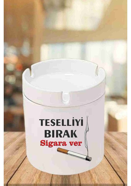Elite Porselen Kül Tablası | Teselliyi Bırak Sigara Ver Baskılı 1 Adet