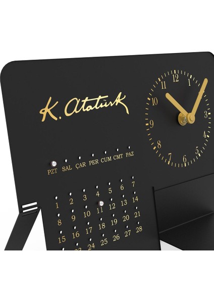 Kemal Atatürk Imzalı Metal Masa Saati ve Takvimi - Ev & Ofis Masaüstü Dekorları - APH251