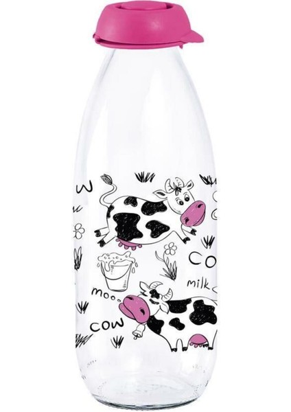 Elite 1 Lt Desenli Süt Şişesi-Koyu Pembe-Cow & Milk 1 Adet