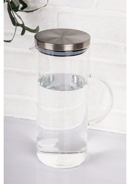 Elite Paslanmaz (Çelik) Metal Vakumlu Sızdırmaz Kapaklı Borosilikat Cam Ofis Plaza Sürahisi 1500 ml 1 Adet