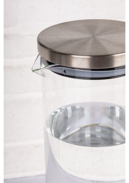 Elite Paslanmaz (Çelik) Metal Vakumlu Sızdırmaz Kapaklı Borosilikat Cam Ofis Plaza Sürahisi 1500 ml 1 Adet