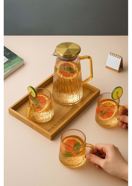 Elite 1800 ml Büyük Kapasiteli Cam Sürahi Altın Kapaklı Isıya Dayanıklı Lüks Sürahi 1 Adet