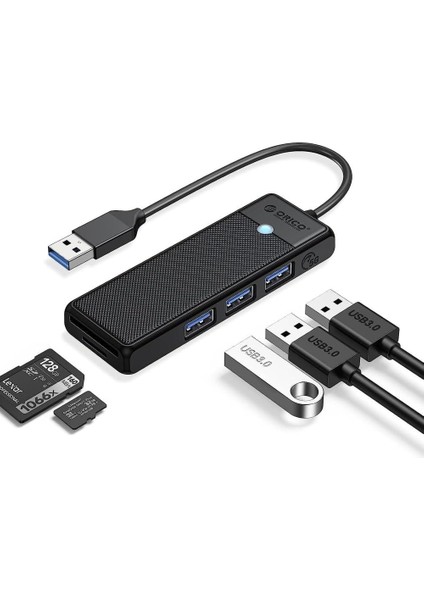 USB 3.0 To 3.0 Tf Sd Kart Okuyucu 3 Portlu USB 3.0 Çoklayıcı Adaptör Siyah