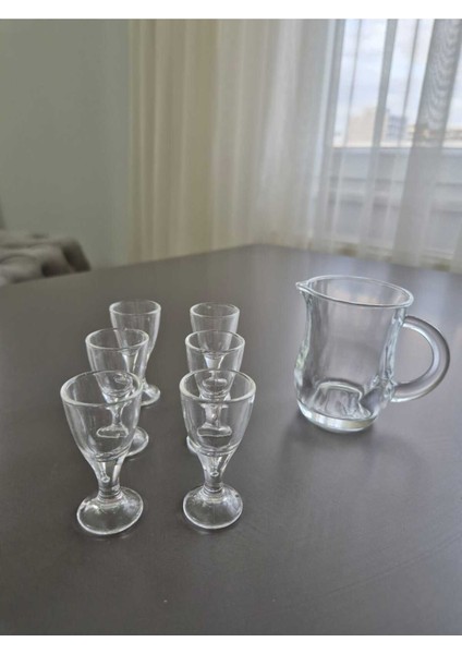 Elite Lider Magnesia 7 Parça Cam Mini Kahve Yanı Bardağı ve Mini Sürahi Seti 1 Adet