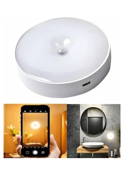 USB Şarjlı Hareket Sensörlü Otomatik 8 LED Aydınlatma Işık Mıknatıslı Koridor, Banyo, Dolap, Merdiven, Gece Lambası, Mutfak, Balkon Dekorasyonu, Amber Renk 4000K Günışığı Delme Gerektirmez (1)
