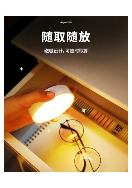 USB Şarjlı Hareket Sensörlü Otomatik 8 LED Aydınlatma Işık Mıknatıslı Koridor, Banyo, Dolap, Merdiven, Gece Lambası, Mutfak, Balkon Dekorasyonu, Amber Renk 4000K Günışığı Delme Gerektirmez (1)