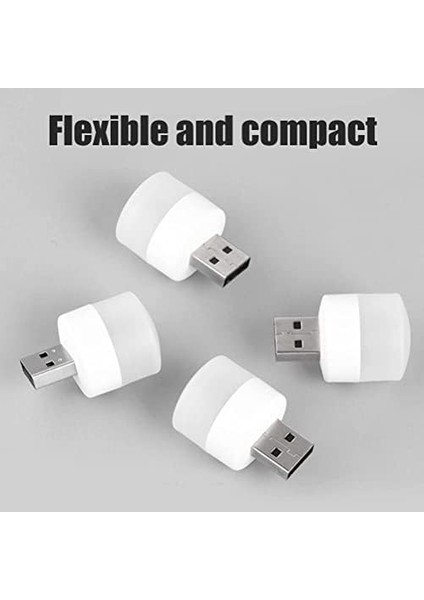 Mini USB LED Işık, 1W Enerji Tasarruflu, Gece Aydınlatma, Rehber Gece Lambası, Kitap Okuma Lambası Işığı, Küçük Yuvarlak Işıklar (4 Adet)