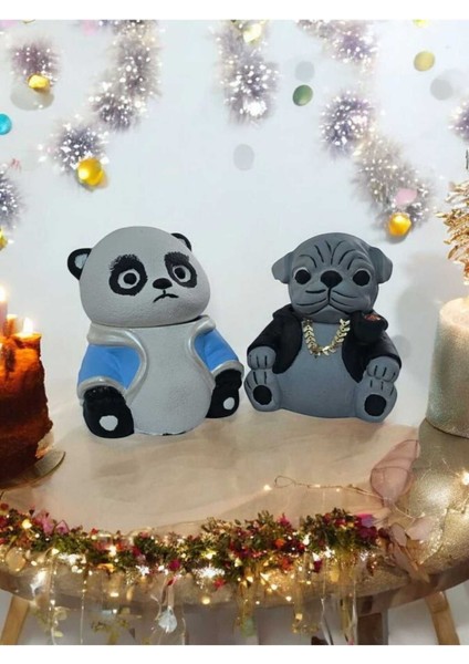 Elite Dekoratif Lüks Tasarım Panda ve Köpek Kül Tablası Küllük (2li Set) 1 Adet