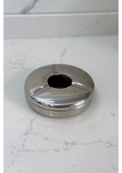 Elite Paslanmaz Krom Küllük 11 cm Yuvarlak Kapaklı Metal Küllük 1 Adet